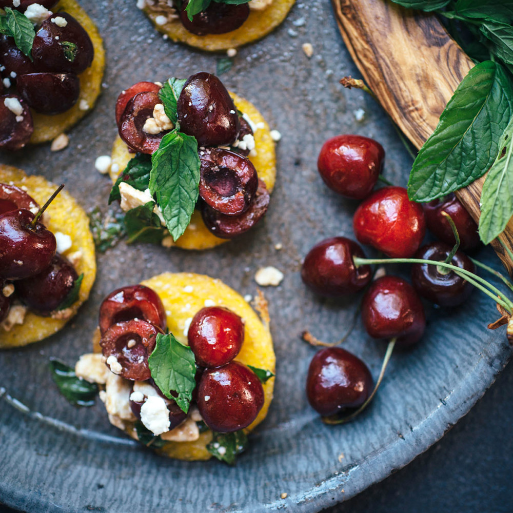 Cherry Mint Polenta Bruschetta recipe