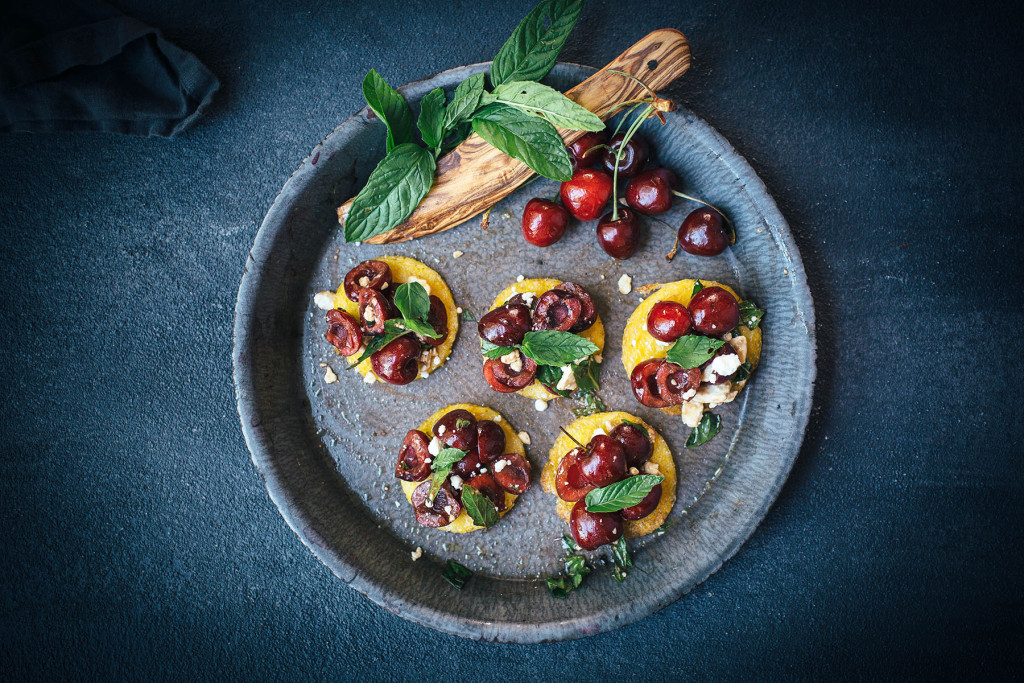 Cherry Mint Polenta Bruschetta recipe