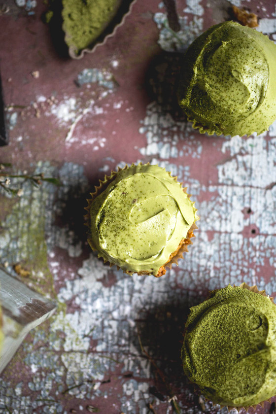 Persimmon Cupcakes with Matcha Frosting