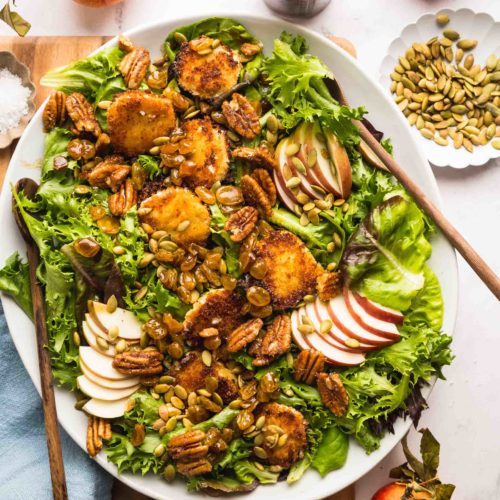 Goat Cheese Fritter & Apple Salad with Brown Sugar pecans and maple ...