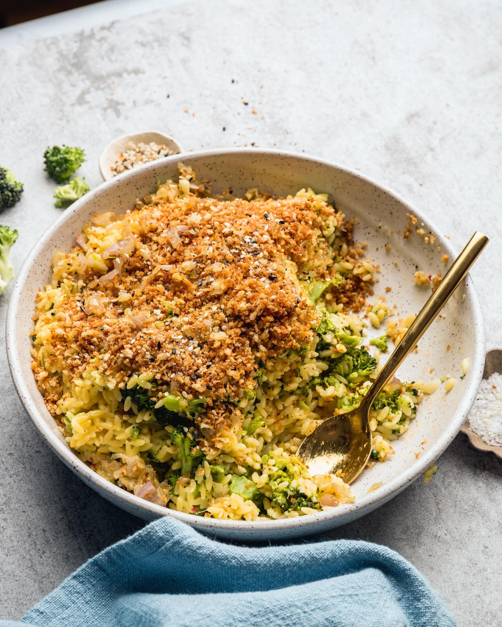 Cheddar Broccoli Orzo With Everything Bagel Spice Mix Breadcrumbs ...